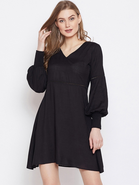 

PANIT Women Black Solid Fit and Flare Dress