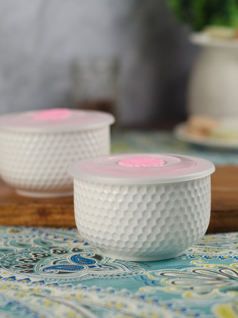 

White Gold Set of 2 Porcelain Jars with Lids