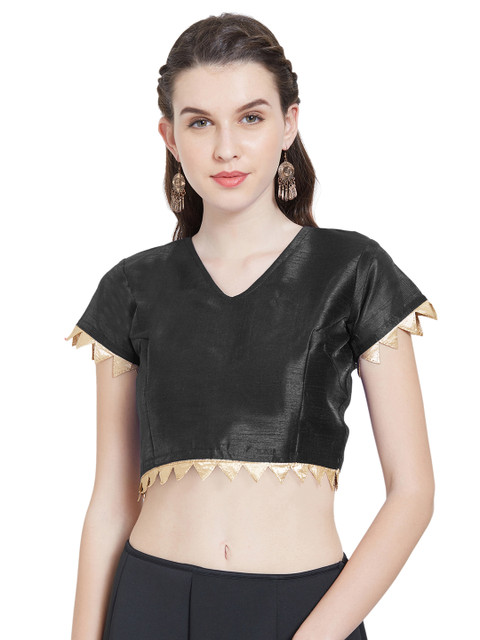 

Mirchi Fashion Women Black Solid Stitched Saree Blouse