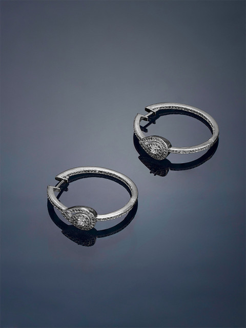 

shaze Women Silver-Toned Silver-Plated CZ Stone-Studded Circular Hoop Earrings