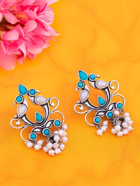 

Voylla Silver-Plated & Blue Contemporary Drop Earrings