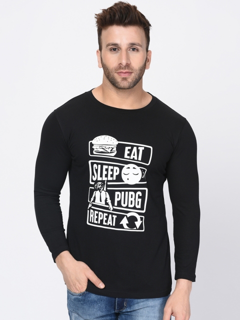 

oneliner Men Black Printed Round Neck T-shirt