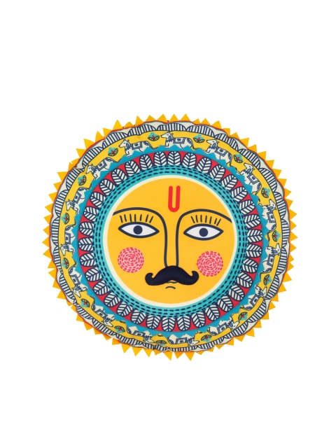 

Chumbak Yellow & Blue Printed Round Cushion
