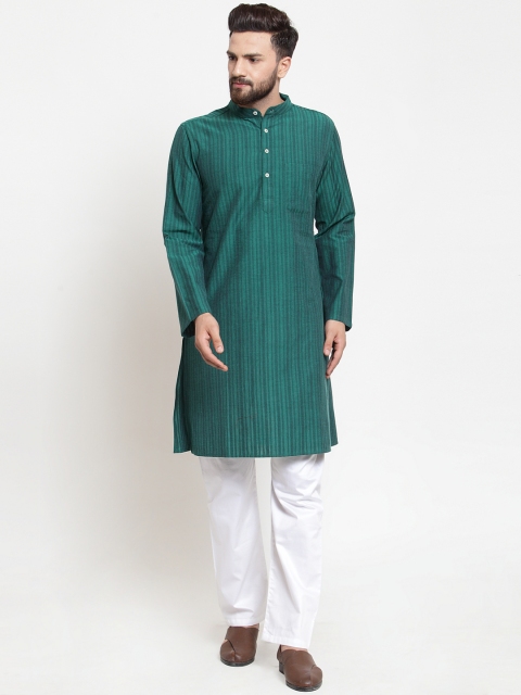 

NEUDIS Men Green Striped Straight Kurta
