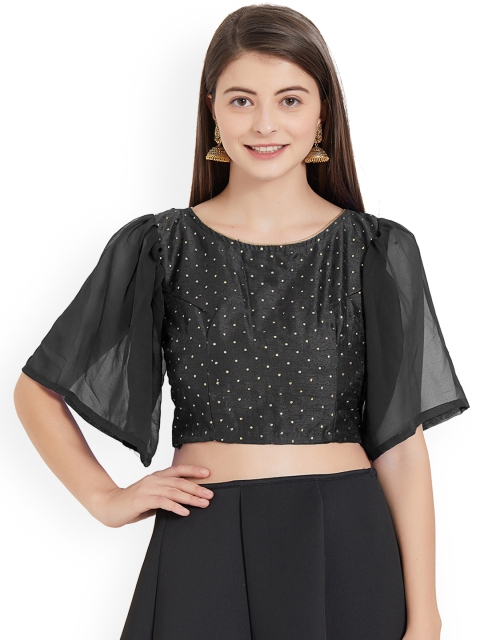 

Mirchi Fashion Women Black Solid Stitched Saree Blouse