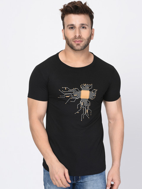 

oneliner Men Black Printed Round Neck T-shirt