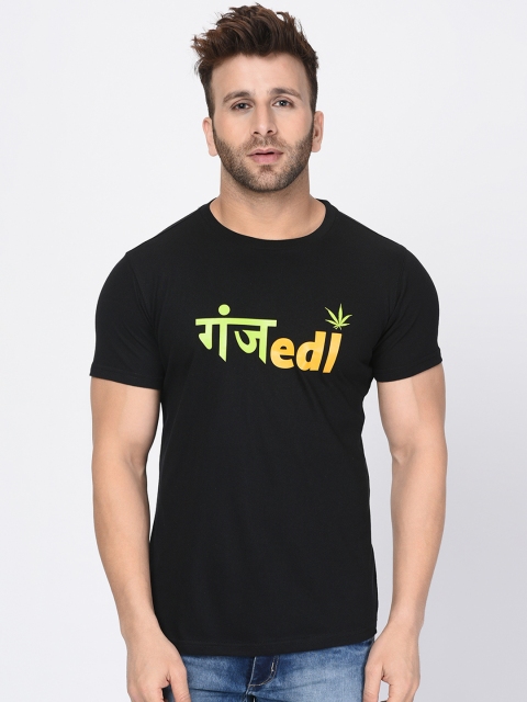 

oneliner Men Black Printed Round Neck T-shirt