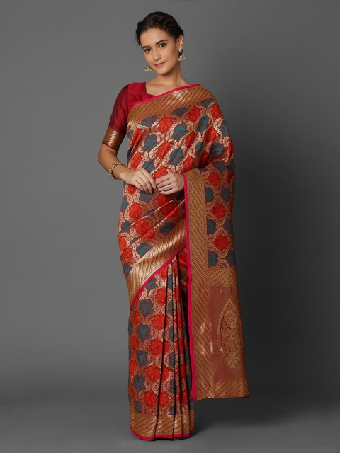 

Mitera Maroon Silk Blend Woven Design Banarasi Saree
