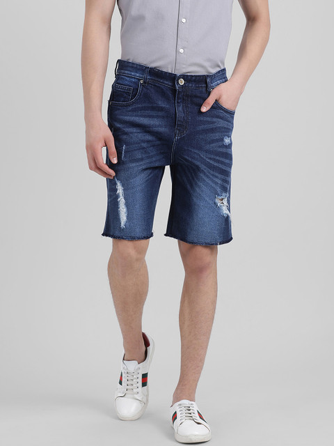 

REALM Men Blue Washed Slim Fit Denim Shorts