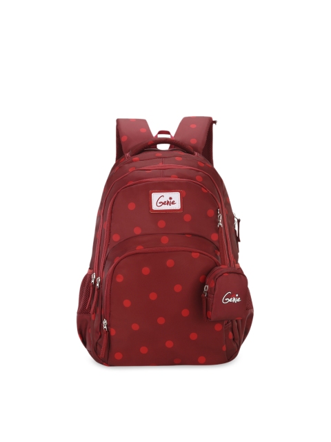 

Genie Kids Black & Grey Polka Dots Print 19 inches Large Backpack with Pouch, Maroon