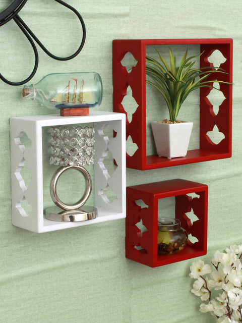 

Home Sparkle Set of 3 MDF Wall Shelves, Red