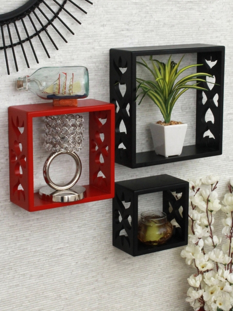 

Home Sparkle Set of 3 MDF Wall Shelves, Black