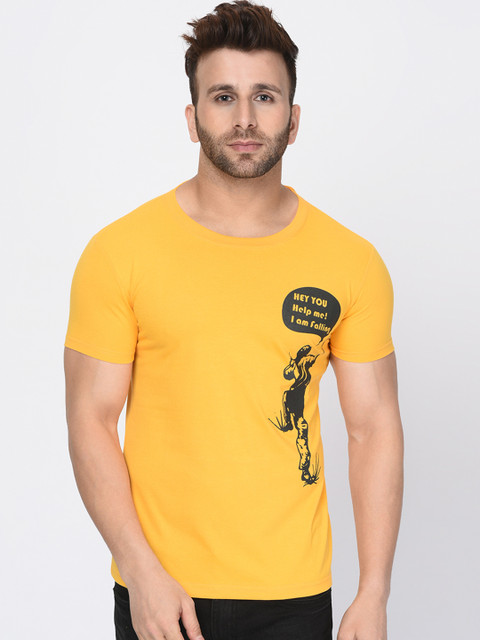 

oneliner Men Yellow Printed Round Neck T-shirt