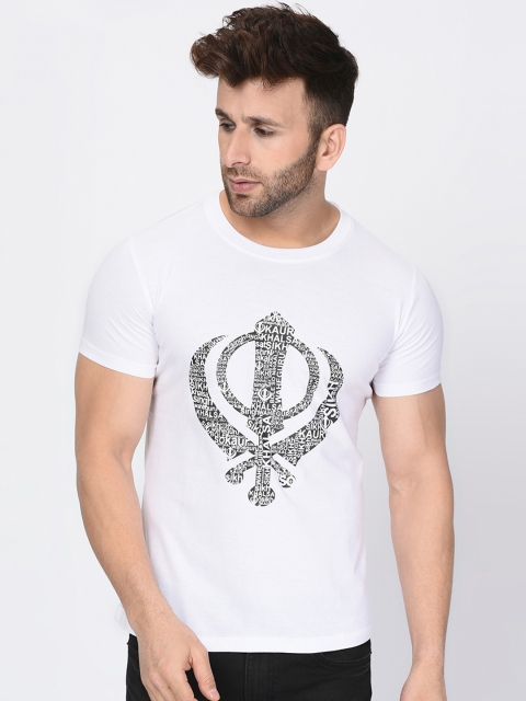 

oneliner Men White Printed Round Neck T-shirt