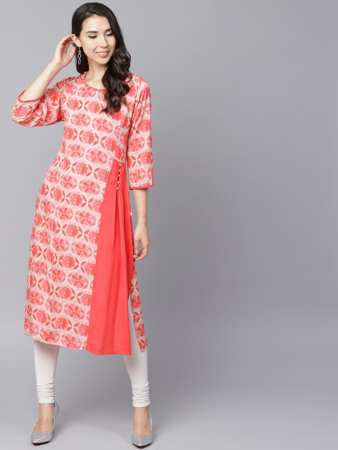 

Shree Women Red & Beige Floral Print A-Line Kurta