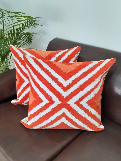 

Avira Home Orange Set of 2 Abstract Square Cushion Covers
