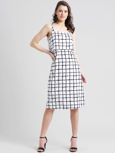 

Zink London Women White Checked Fit and Flare Dress