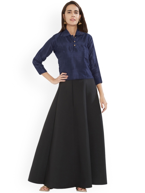 

Mirchi Fashion Women Navy Blue Solid Stitched Saree Blouse