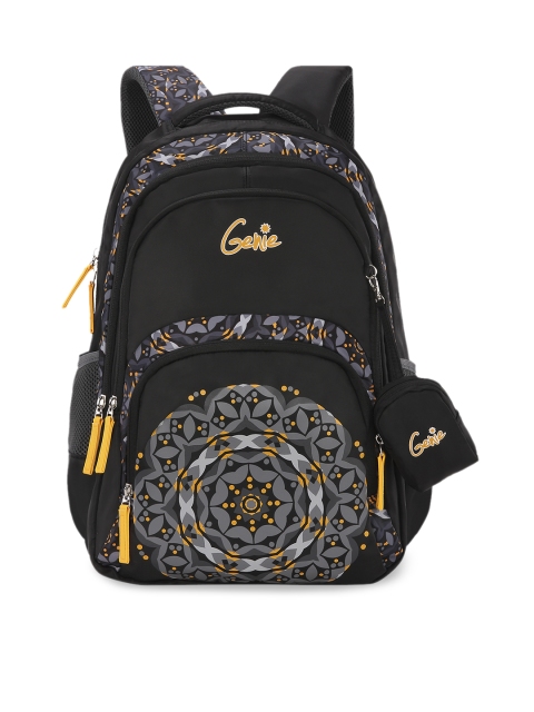 

Genie Girls Black Printed 19 inches Large Backpack with Pouch