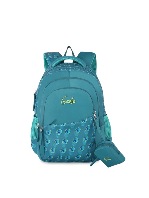 

Genie Girls Teal Blue Graphic Print 18 inches Large Backpack with Pouch