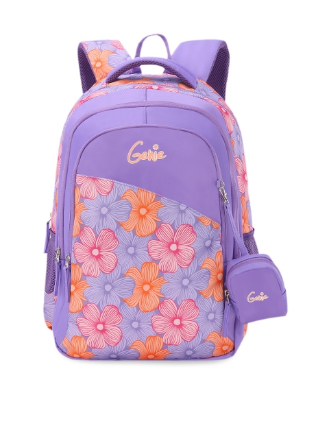 

Genie Girls Purple Floral Print 16 inches Medium Backpack with Zip Pouch