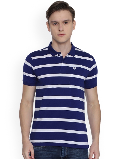 

Van Heusen Sport Men Blue Striped Polo Collar T-shirt