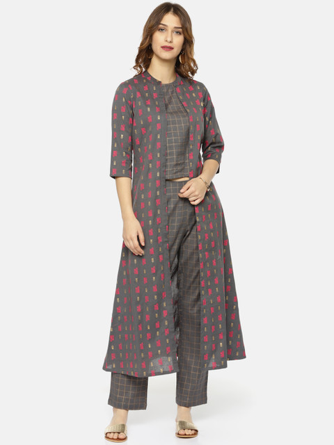 

Alena Women Grey & Pink Printed Kurta with Trousers