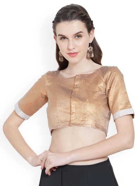 

Mirchi Fashion Women Gold-Coloured Striped Stitched Saree Blouse
