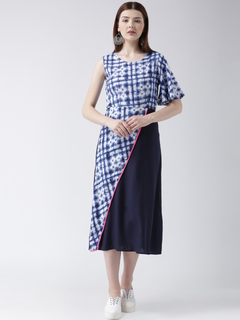 

DODO & MOA Women Blue Checked Fit and Flare Dress