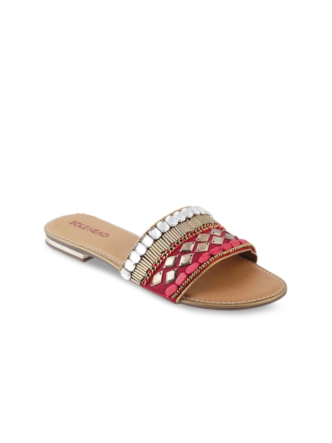 

SOLE HEAD Women Red Solid Open Toe Flats