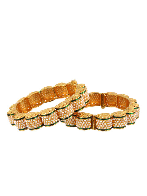 

Adwitiya Collection Gold-toned & Green Set of 2 24k Gold-Plated Bangles