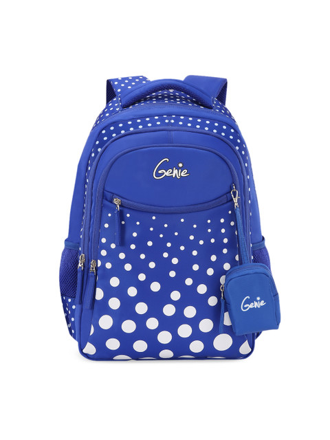 

Genie Kids Blue & White Graphic Print 19 inches Large Backpack with Pouch