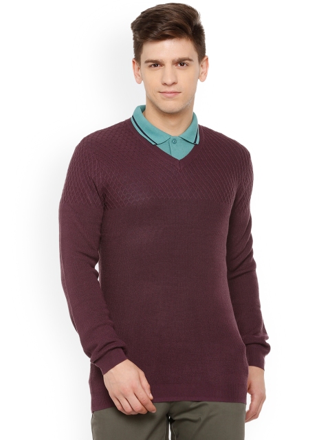 

Van Heusen Men Burgundy Self Design Sweater
