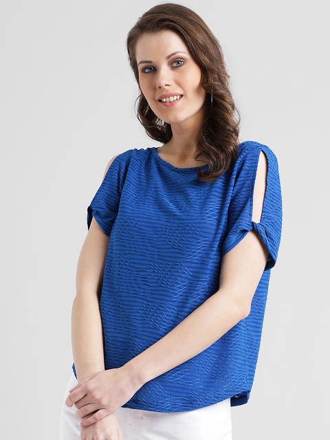 

Zink London Women Blue Striped A-Line Top