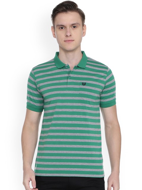 

Van Heusen Sport Men Green & Grey Striped Polo Collar T-shirt