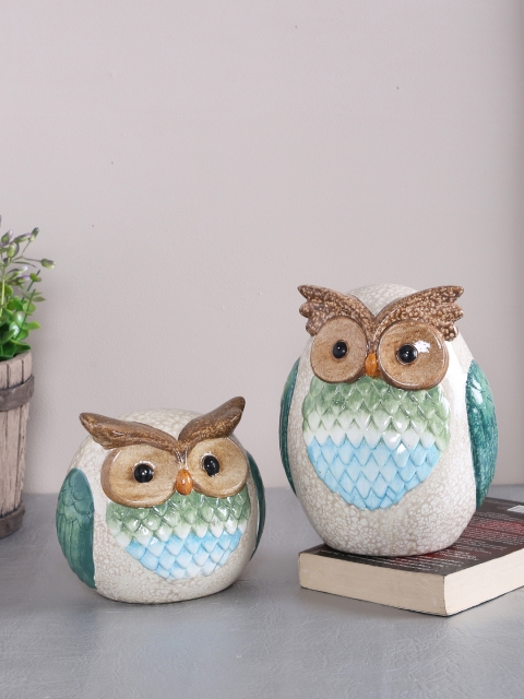 

TAYHAA Set of 2 Multicoloured Ceramic Owls Pair Showpiece, Multi