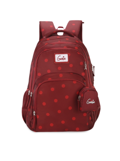 

Genie Unisex Maroon Polka Dots Print 17 inches Medium Backpack with Pouch