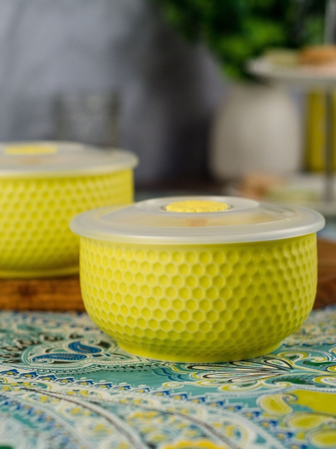 

White Gold Set of 2 Porcelain Jars with Lids, Yellow