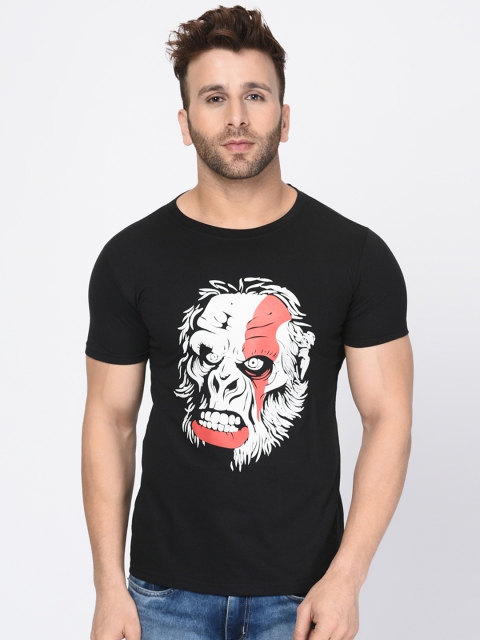 

oneliner Men Black Printed Round Neck T-shirt