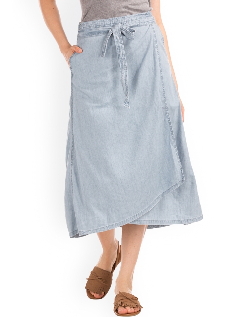 

GAP Women Blue Denim Wrap Skirt