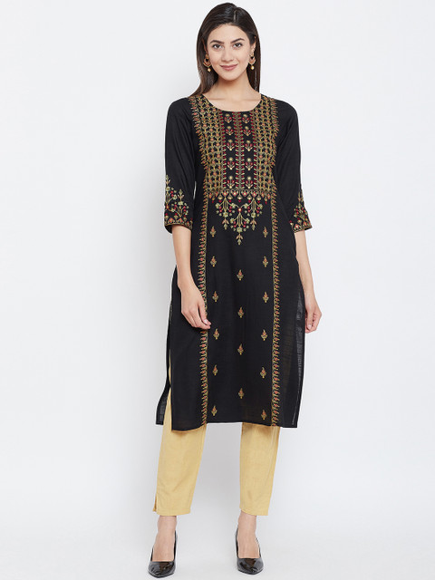 

Prakhya Women Black Embroidered Straight Kurta