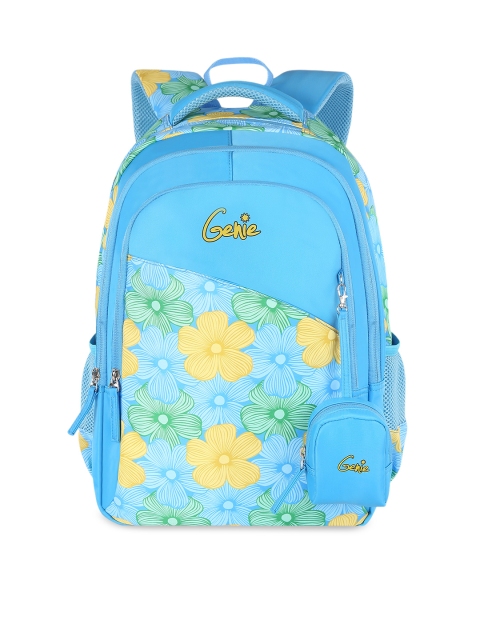 

Genie Girls Blue Floral Print 16 inches Medium Backpack with Zip Pouch