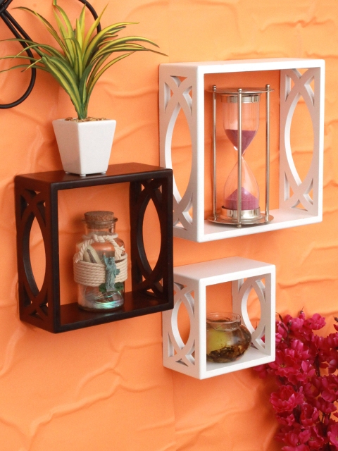 

Home Sparkle White & Brown Set Of 3 MDF Basic Wall Shelves
