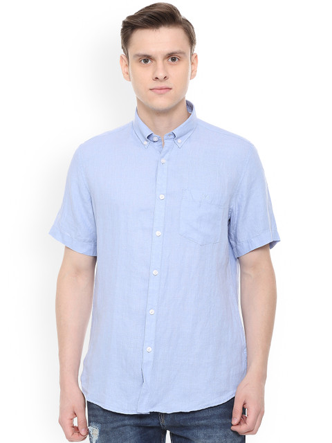 

Van Heusen Sport Men Blue Slim Fit Solid Linen Casual Shirt