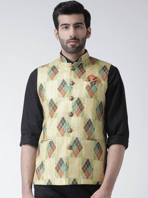 

KISAH Men Lime Green Printed Nehru Jacket