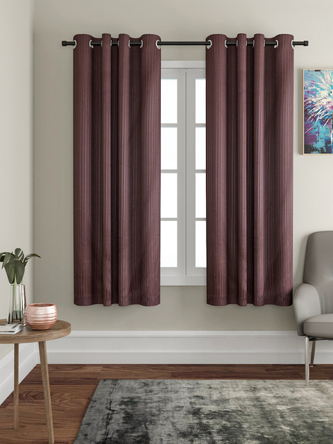 

VRINDA Set of 2 Striped Regular Window Curtains, Mauve