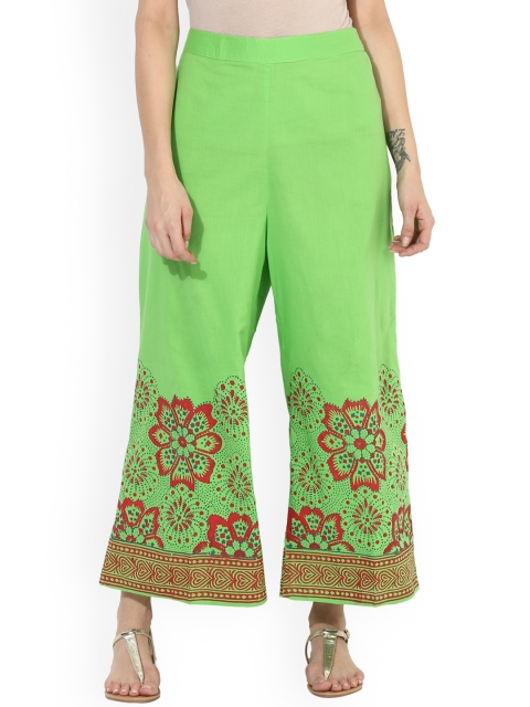 MBE Women Green Flared Printed Palazzos