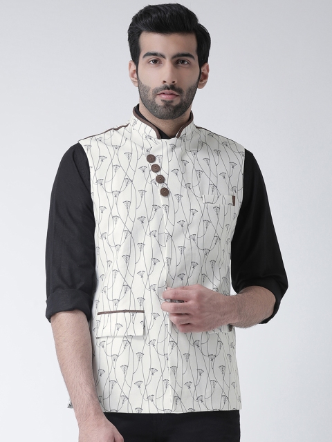 

KISAH Men Off White Printed Nehru Jacket