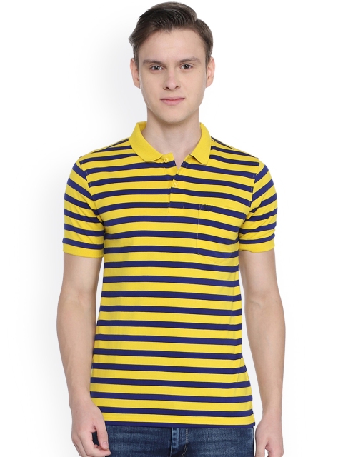 

Van Heusen Sport Men Yellow & Navy Blue Striped Polo Collar T-shirt