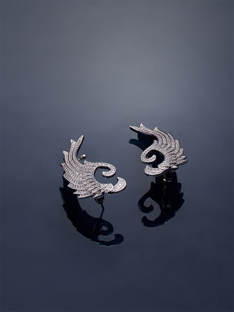 

shaze Silver-Plated Antique Feather Shaped Drop Earrings